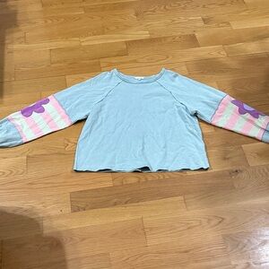 Easel Light Blue Sweatshirt with Pink and Purple Sleeves